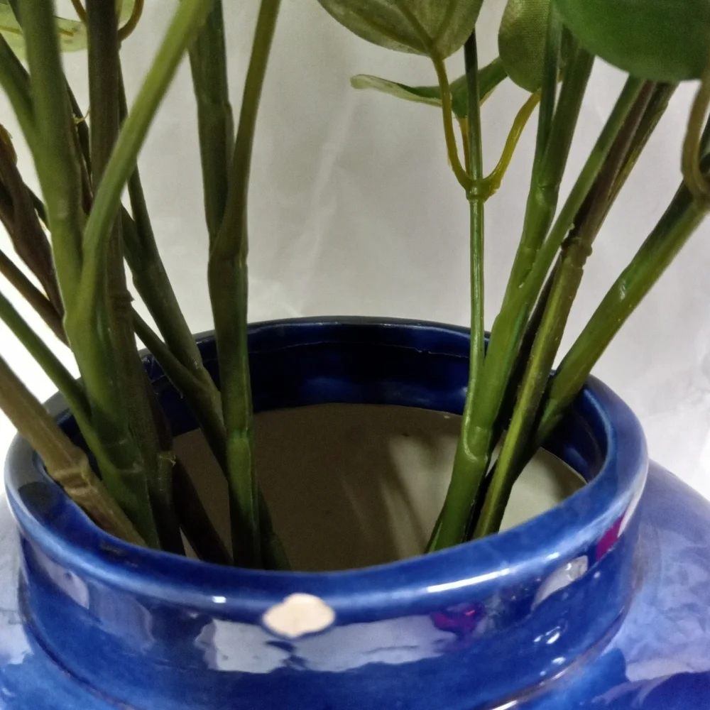 VINTAGE Satsuma Large Cobalt Blue Asian Vase  Peacock Floral